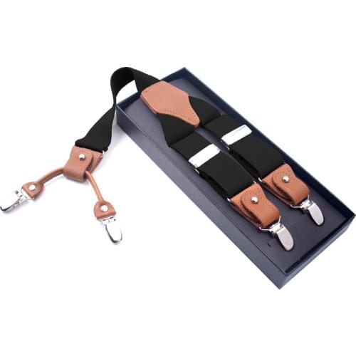 Leather Suspenders Braces for Men Wedding Party Adjustable Elastic Adult Suspender Belt Y-Shape 4 Clips Mens Fashion Accessories