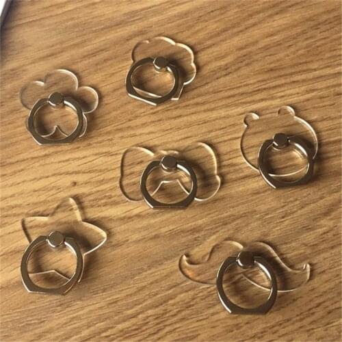 Hot Sales 1 Piece Universal Metal Finger Ring Phone Holder Transparent Clear Flower Bear Cat Claw Bow Tie Phone Holder Ring