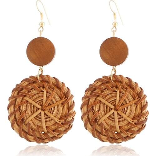 Fashion Unique Design Hand-woven Round Exquisite Earrings Bamboo Bohemian Ethnic Geometry For Womens Personality Sexy Earrings
