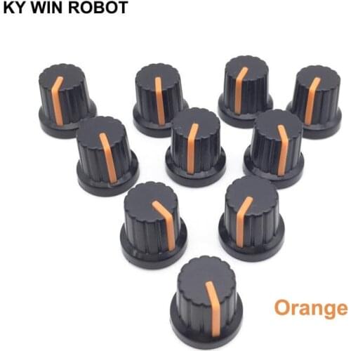 New 10 Pcs Orange 6mm Shaft Hole Dia Plastic Threaded Knurled Potentiometer Knobs Caps