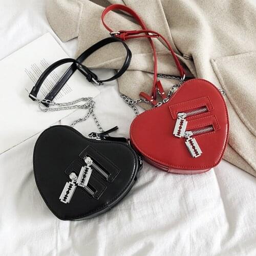 New 2021 Fashion Women Love Heart Shape Shoulder Messenger Bags Casual Solid Retro PU Leather Ladies Chain Small Crossbody Bags