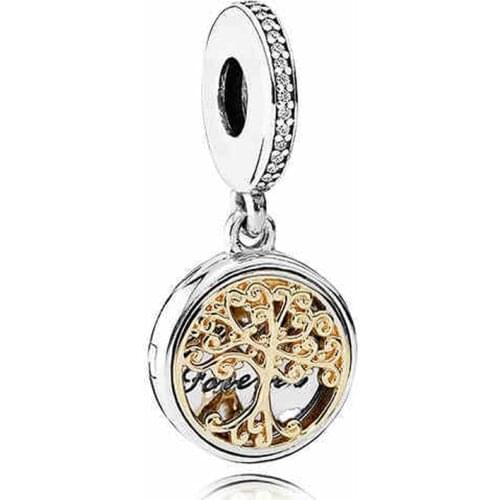 Original Gold Family Roots two-tone locket Pendant Bead Fit 925 Sterling Silver Bead Charm Europe Bracelet Diy Jewelry