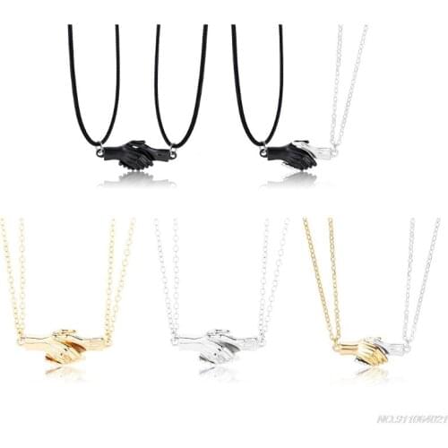 2-Pack Alloy Couple Necklace Hands Pendant Men & Women Hold Hand Magnetic Matching Jewelry Best Gifts for Lover 5 Colors au13 21