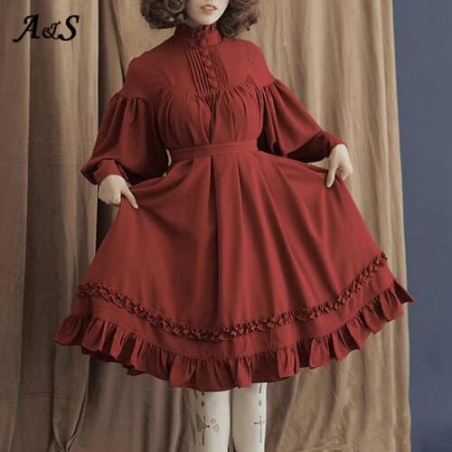 Anbenser Japanese Style Gothic Lolita Dress Women Vintage Palace Princess Dresses Lantern Sleeve Sweet Dress Cosplay Costume 5XL
