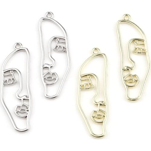 10 PCs Hollow Face Pendants profile Side face Charms Zinc Based Alloy Pendant For DIY Earring Necklace Jewelry Finding Making