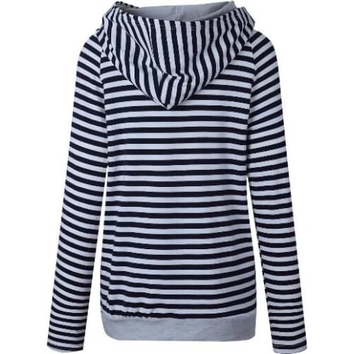Pullover Women Long Sleeve Hoodies Women Sweatshirts hooded Stitching Striped Drawstring Hoodies
