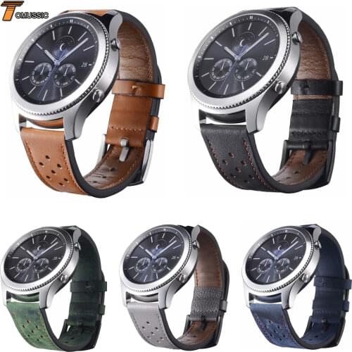 22mm Flower Hole Genuine Leather Watch Strap For Samsung Gear S3 Frontier Classic Replacement Band For Galaxy Watch 46mm Version