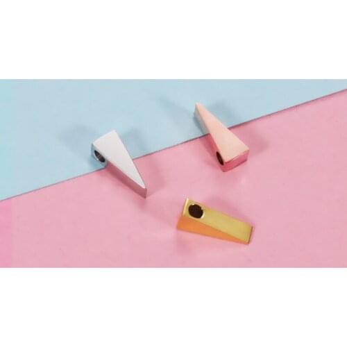 DIY small hole bead triangle fashion simple Pendant necklace jewelry 50pc 4*10mm Mirror polished stainless steel accessories