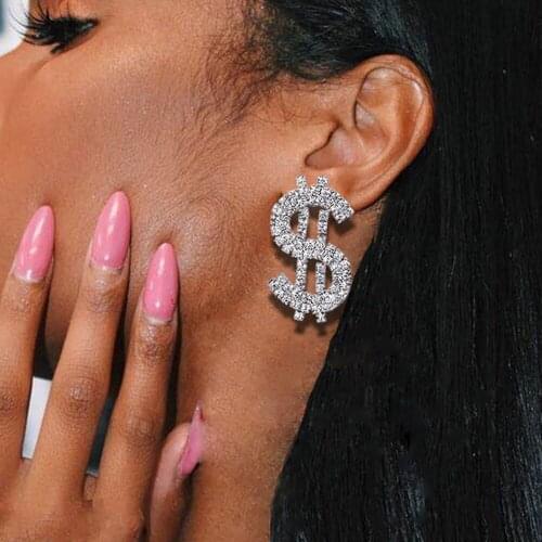 Stonefans Fashion Statement Women Rhinestone Dollar Sign Earrings 2021 Trend Jewelry Piercing Hanging Dangle Earrings Aesthetic
