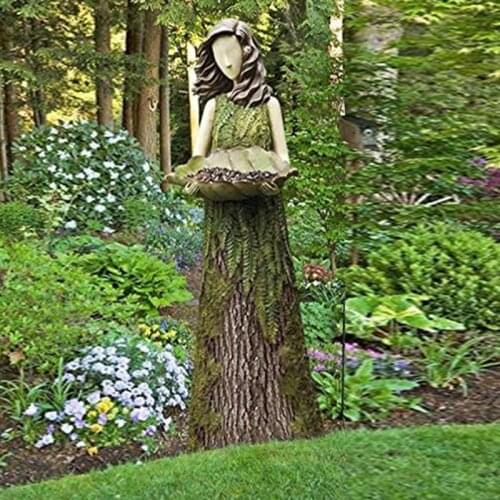 Sherwood Fern Fairy Statuary with Bird Feeder Resin Ornament Outdoor Garden Statue Super Cute can CSV