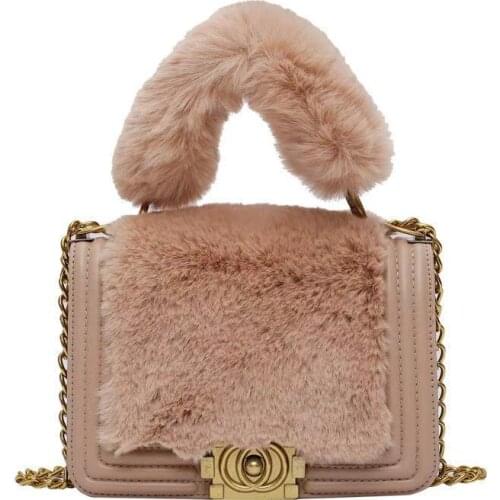 BOX Handbags Fashion party package trendy fashion fur single shoulder women bags luxury plush chain handbag
