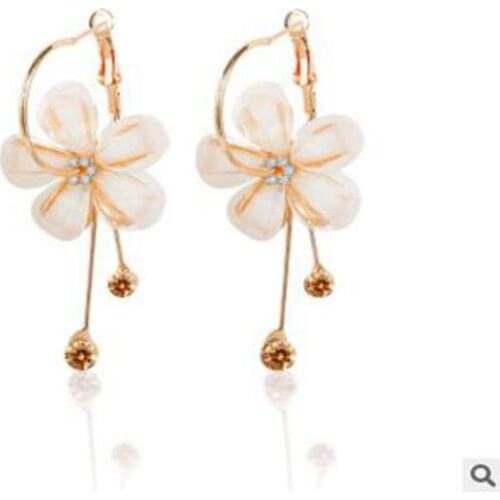 Sweet Korean Women Camellia Dangle Earrings Eardrop Flower Long Tassel Rhinestone Party Drop Earrings Gift Women Jewelry