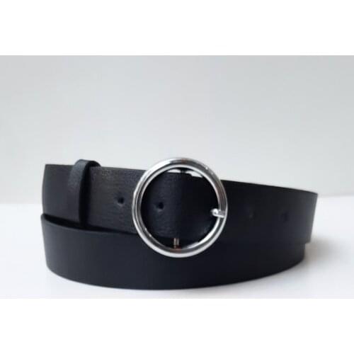 Women Black Ring Buckle Belt Special Ring Buckle Closure Modern Female Trousers Belt