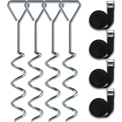 1 Set Outdoor Tent Trampoline Anchor Kit Fixed Spiral Nail Ground Anchor Ground Anchor Kit With Straps Windproof Tent Accessory