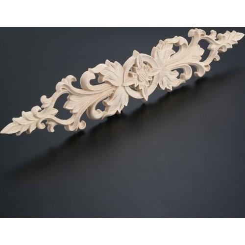 1pc 33cm*6cm Wood Carved Decal Stripe Corner Appliques Long Hollow Flower Frame Furniture Decor Home Woodcarving Figurines Craft