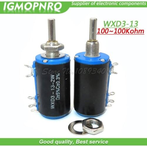 1pcs WXD3-13-2W Wirewound Potentiometer 100 220 470 1K 2K2 3K3 4K7 10K 22K 33K 47K 100k Ohm 220R 470R 2.2K 3.3K 4.7K WXD3-13 2W