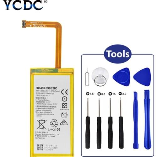 100% New Original YCDC 3100mAh Battery HB494590EBC For Huawei Honor 7 PLK-L01/UL00/AL10/TL01H + Tools