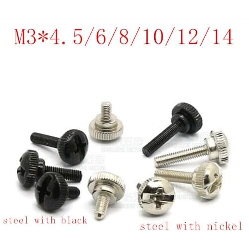 20PCS/LOT M3*4.5/5/6/8/10/12/14 Steel with black or nickle Knurled step Hand tighten Thumb Screws