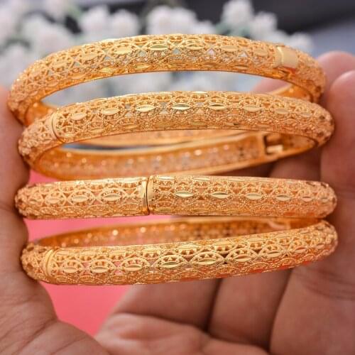 4pcs/Lot Gold Bangles For Women Girls Dubai Circle Bangles&Bracelet Jewelry Arab Middle Eastern African Fashion Copper Bangle