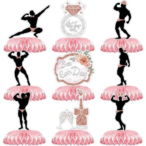 9pcs Rose Gold Champagne Theme Honeycomb Ball Desktop Decoration Honeycomb Paper Fan Set Party Wedding Desktop Decoration Toy