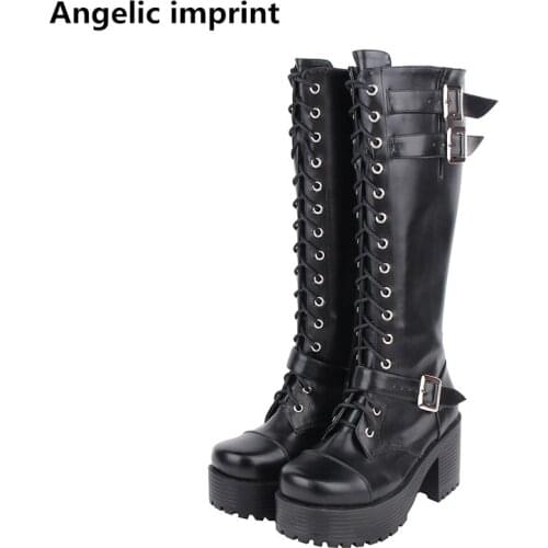 Angelic imprint mori girl Women motorcycle punk boots lady high heels lolita shoes woman princess dress party pumps 8cm 35-40 39