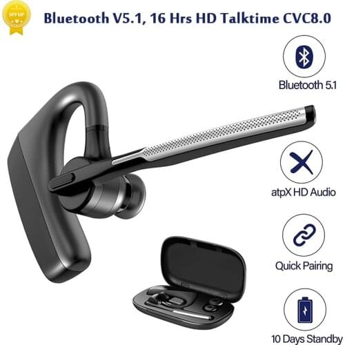 Bluetooth Headset V5.1, 16 Hrs HD Talktime CVC8.0 Dual Mic Noise Cancelling Hands Free Wireless Headphones for Driving/Office