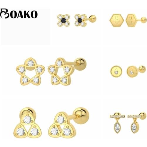 BOAKO 1PCS 925 Sterling Silver Zircon Stud Earrings For Women 2021 Design Pendientes Piercing Earing Ohrringe Fine Jewelry Gifts