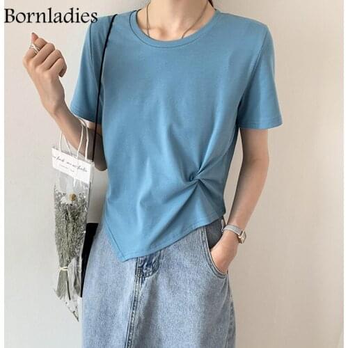 Женские однотонные футболки Bornladies China At AliExpress