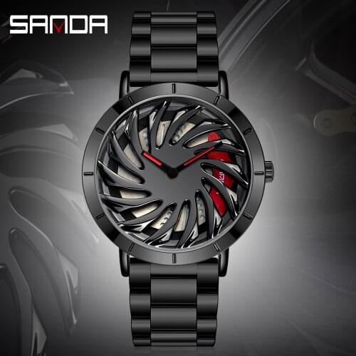 SANDA Brand New Luxury Men Watch Unique 360° Spinning Dial Wheel Watches Quartz Movement Waterproof Male Clock Montre Homme 1056