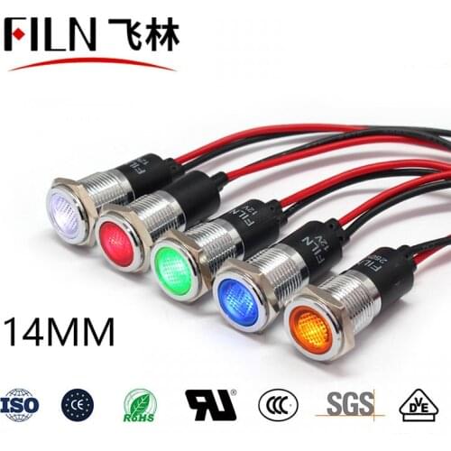 FILN Metal 14mm 12v 24v 220v 110v signal lights Distribution box led indicator lights with wire