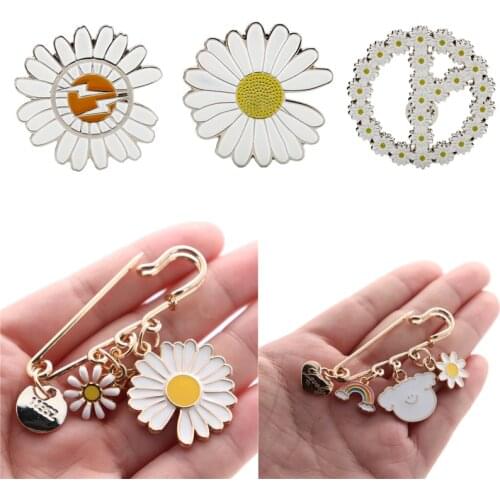 G.Dragon daisy Cosmos Brooch pin Women Safety Pins Men Lapel pin Dress Suit Corsage Brooches Pins Fashion Jewelry Bijoux