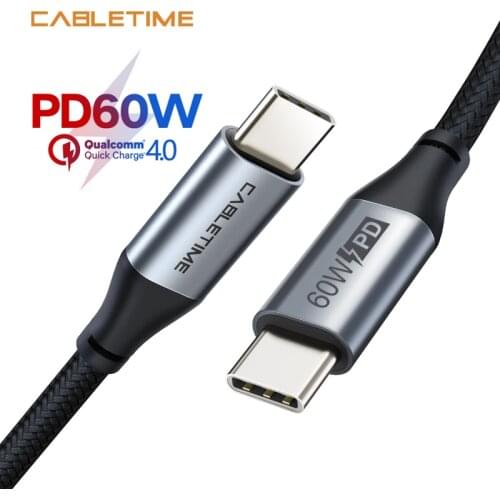 CABLETIME USB C to USB Type-C Cable 60W for Huawei Mate 30 PD QC 4.0 Fast Charge Data Cable for Macbook Samsung S10 Plus N300