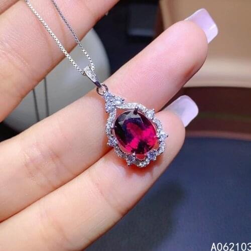 KJJEAXCMY fine jewelry 925 Sterling Silver inlaid natural garnet Womens fashion popular oval GEM PENDANT NECKLACE support check