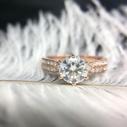 Solid 10K Rose White gold Round Moissanite DF color Lab Diamond Engagement Ring Accent Stone for Women