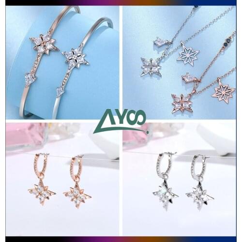 SWA Fashion Jewelry High Quality Hollow Snowflake Star Necklace Earrings Bracelet Set Crystal Six Pointed Star Series For Women