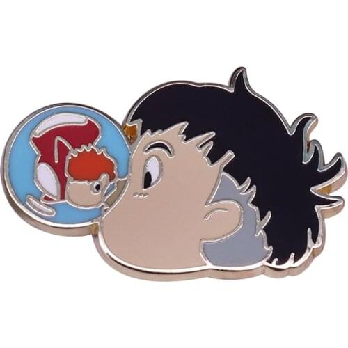 Ponyo and Sosuke brooch cute Ghibli pin fantasy anime jewelry