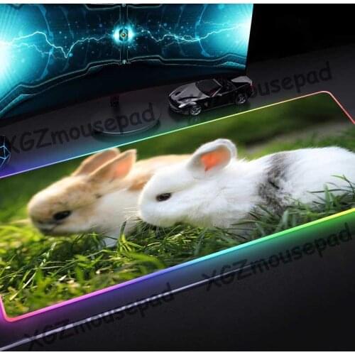 XGZ Large RGB Mouse Pad Black Lock Edge Animal Cute Rabbit Grass Custom Colorful Luminous Computer Desk Mat Rubber Non-slip Xxl