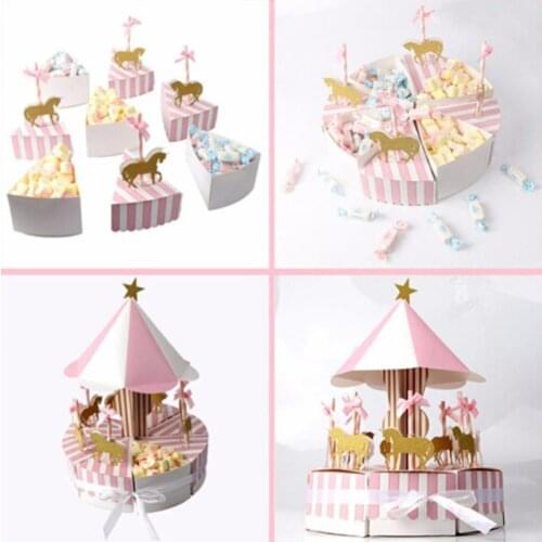 Creative Paper Cake Kids Decoration Carousel Gift Box Wedding Favors Souvenirs Guests Party Baby Shower Anniversaire