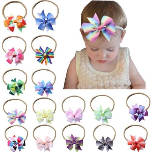 Cute Bowknot Hairband Baby Kids Girls Elastic Gradient Headband Hair Accessories Xmas Gifts Baptism