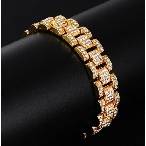 Iced Out Paved Rhinestones 15MM Gold Silver Full Miami Curb Cuban Chain Bling Rapper Necklaces for Men Hip Hop Jewelry Choker