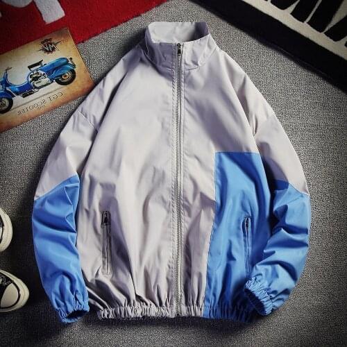Men Jackets Spring Autumn Loose Stitching Thin Retro Hip Hop Streetwear Windbreaker Block Patchwork Coats Chamarras Para Hombre