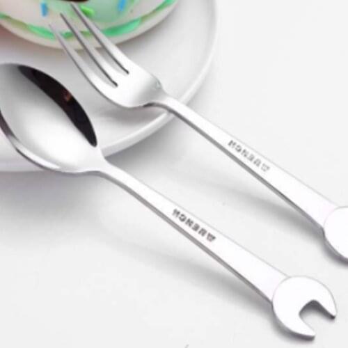 Stainless Steel Spanner Spoon Fork Wrench Shape Dinnerware Cooking Accessories Tableware Kitchen Tools Forks Spoon Flatware