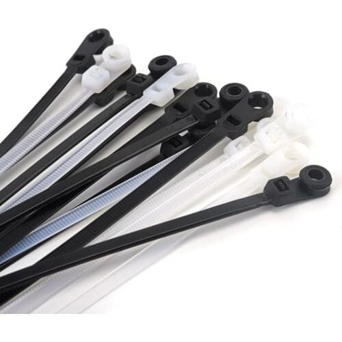 100PCS 4x150/4x200mm Nylon cable zip ties with screw hole Mount Self locking Loop Wrap Bundle Ties Straps