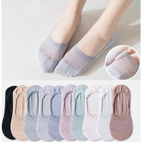5 pair of summer invisible solid color women socks slippers ladies candy color breathable non-slip silicone mesh socks skarpetki