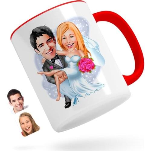 Personalized Maried Caricature Of Red Mug Bardak-9