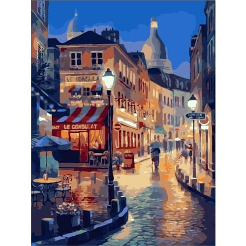 Scenery Street Landscape DIY 11CT Cross Stitch Embroidery Kits Craft Needlework Set Cotton Thread Printed Canvas Home Design