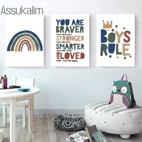 Rainbow Posters Nursery Wall Art Painting ABC Poster Rule Quotes Canvas Print Nordic Wall Pictures For Baby Boy Bedroom Decor