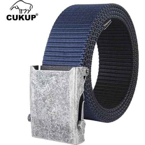 CUKUP Unisex Nylon Tactical Canvas Belt Simple Leisure Smooth Button Belts for Male Students Both Sides Canvas Belt CBCK156