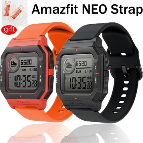Amazfit Neo Smart Watch strap silicone wristband for xiaomi amazfit neo band bracelet easy fit belt +glass screen protector film