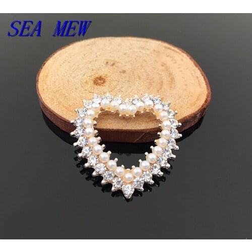 10PCS 28*30mm Fashion Metal Alloy KC Gold Imitation Pearl Rhinestone Hollow Out Heart Connectors Charm For Jewelry Making